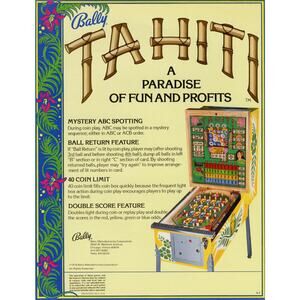 Tahiti Pinball FLYER Original 1979 NOS Bingo Game Artwork Sheet Tropical